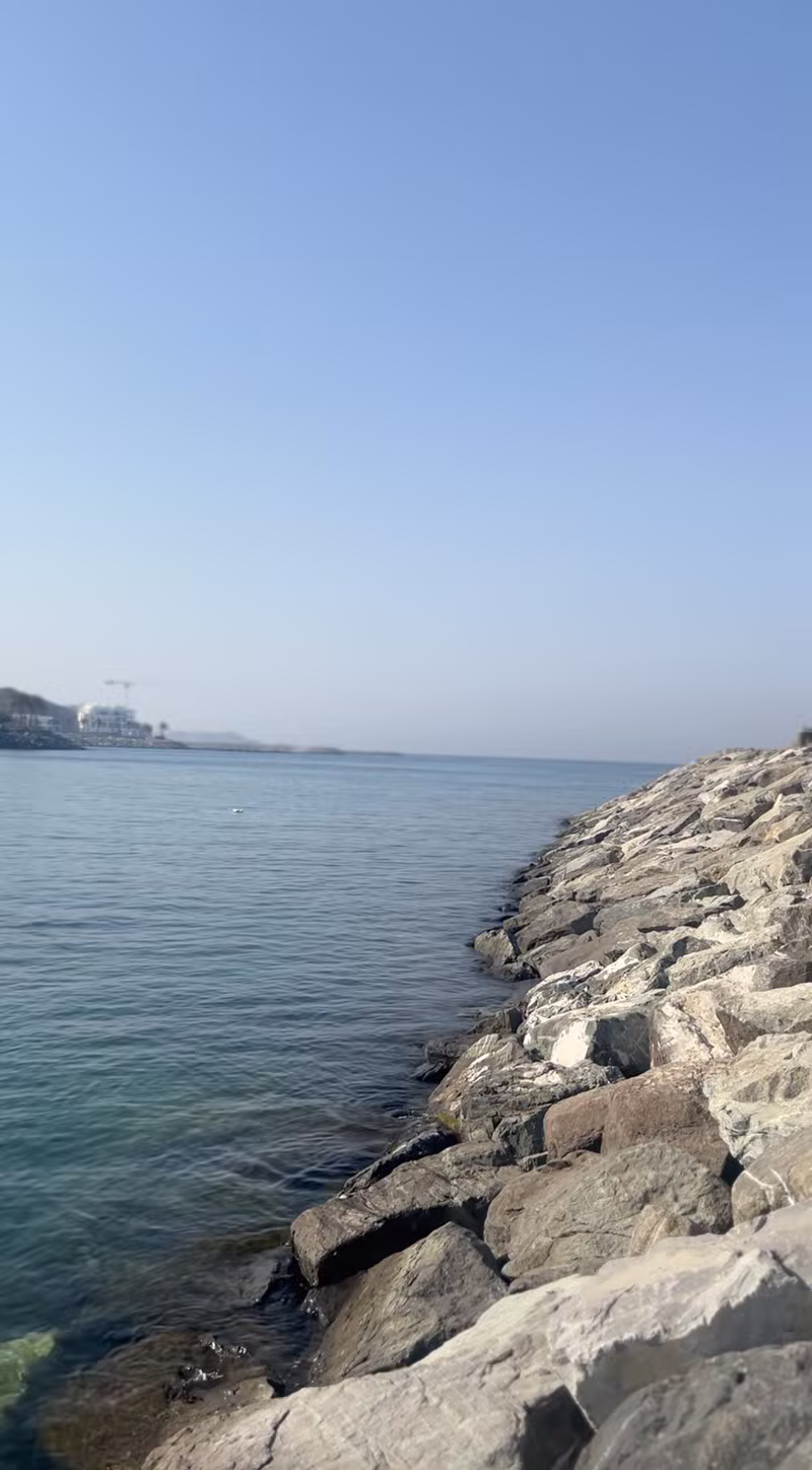 Coastal rocky shoreline and calm sea view at Turjman Oasis Villa
