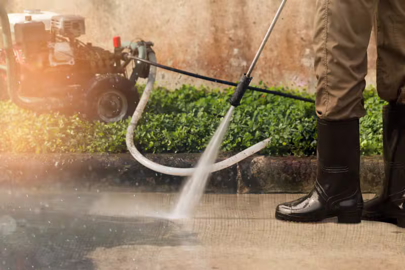 Clean house with driveway after pressure washing