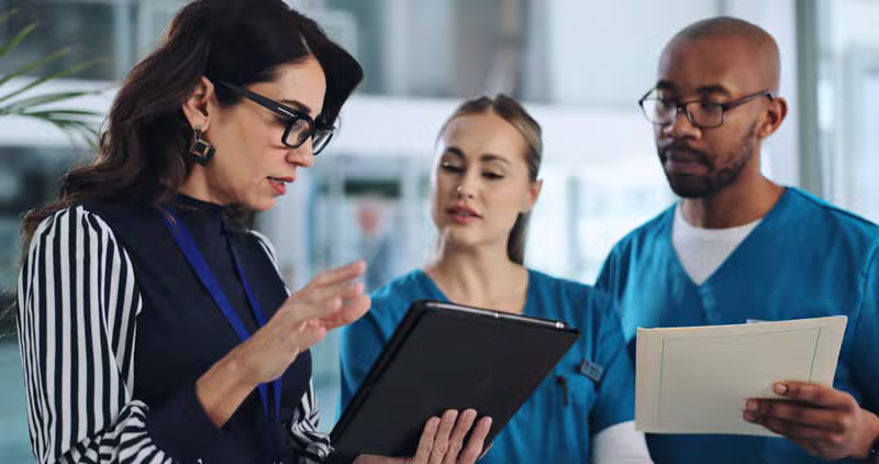 Medical team and doctors reviewing clinical trial data