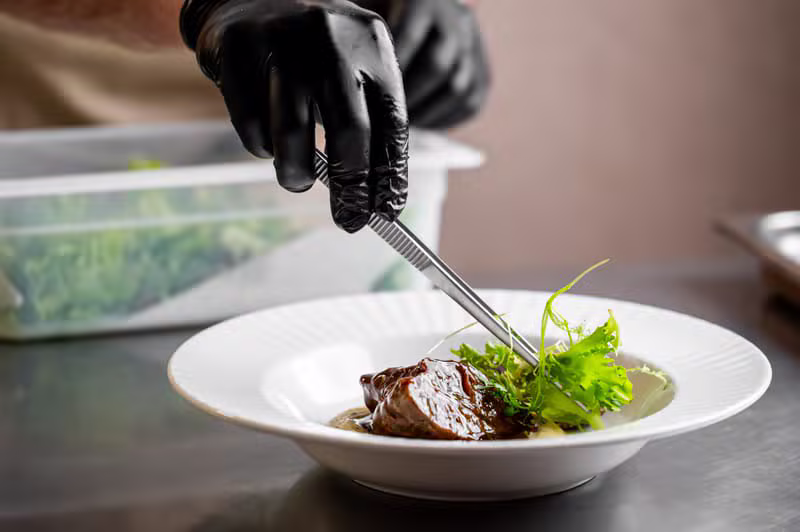 Chef plating gourmet cuisine