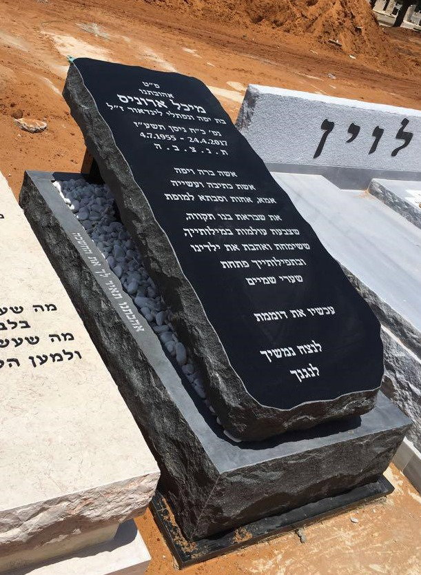 מצבה מעוצבת צפה בשיפוע מגרניט שחור ליחידה