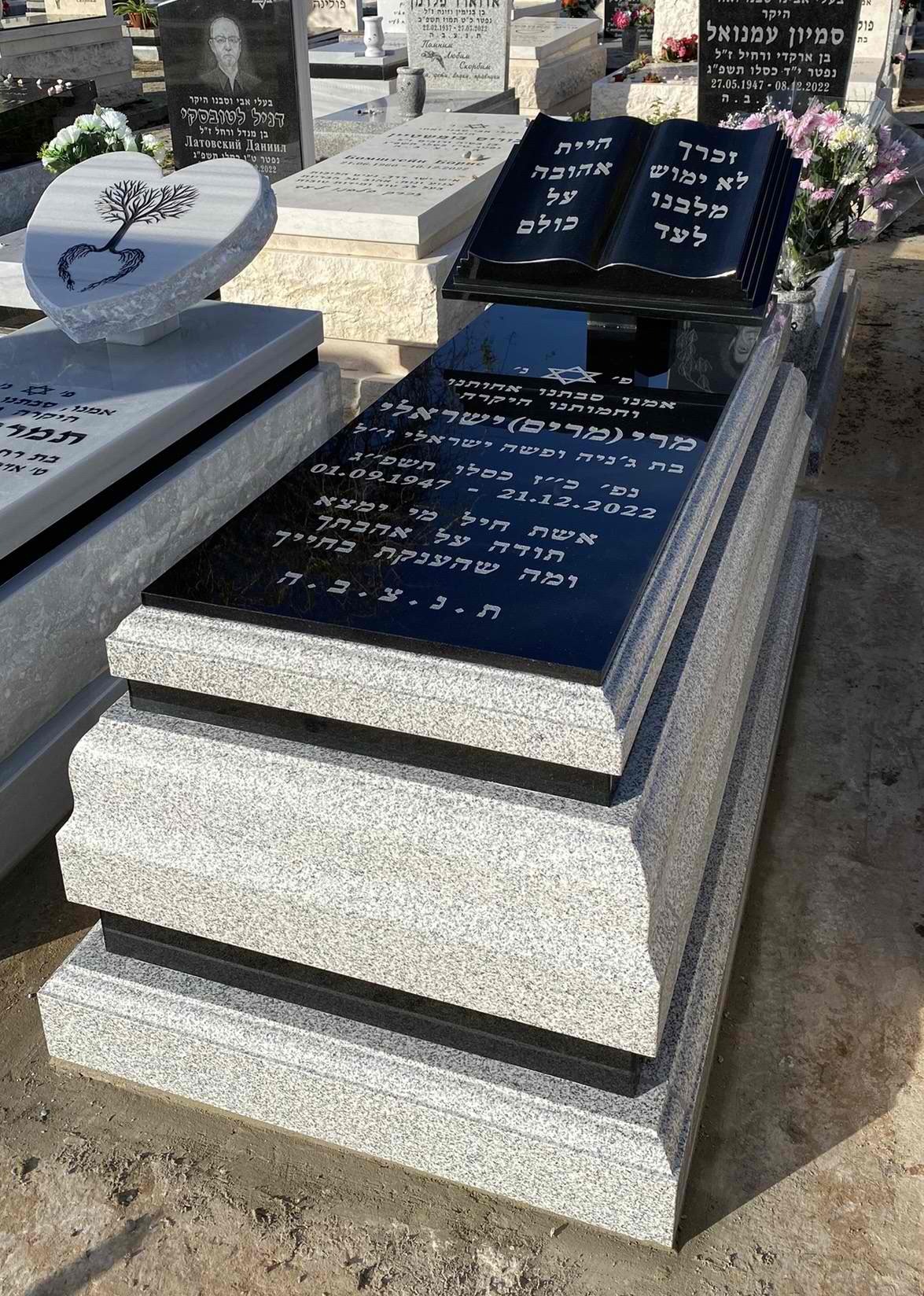 מצבה מעוצבת מגרניט שחור וגרניט אפור ליחידה