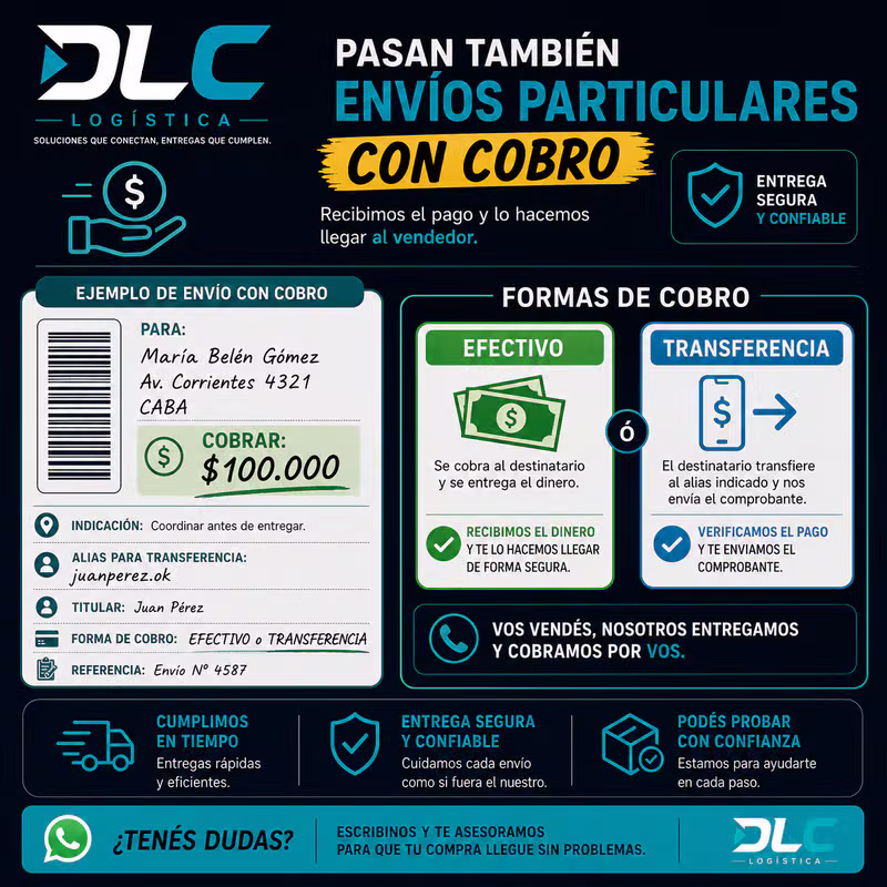 Servicio de envíos y logística con gestión de cobro contra entrega y transferencias