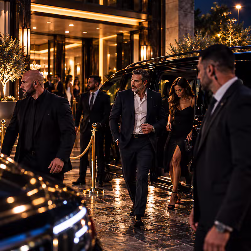 Executive protection team escorting VIPs