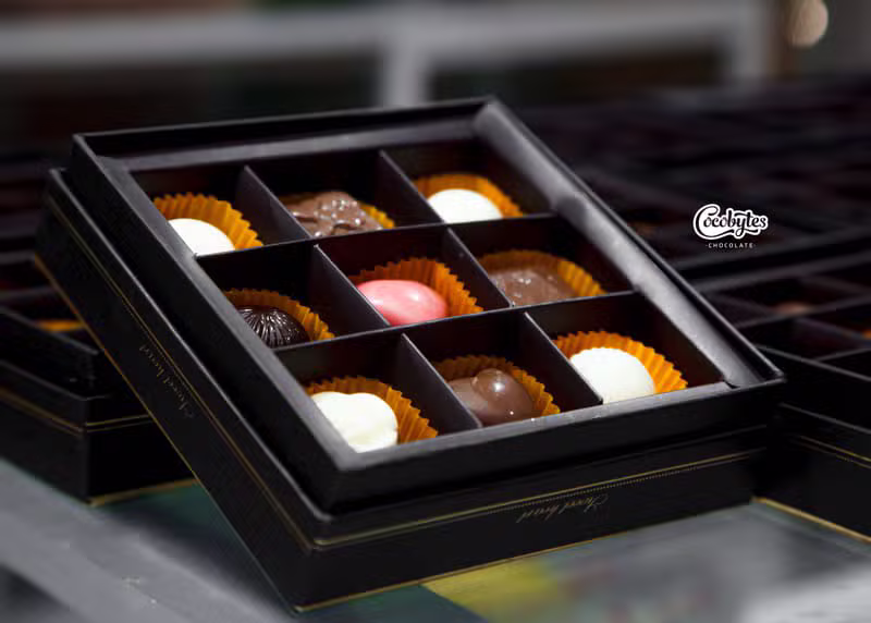 Open box of assorted Cocobytes chocolates