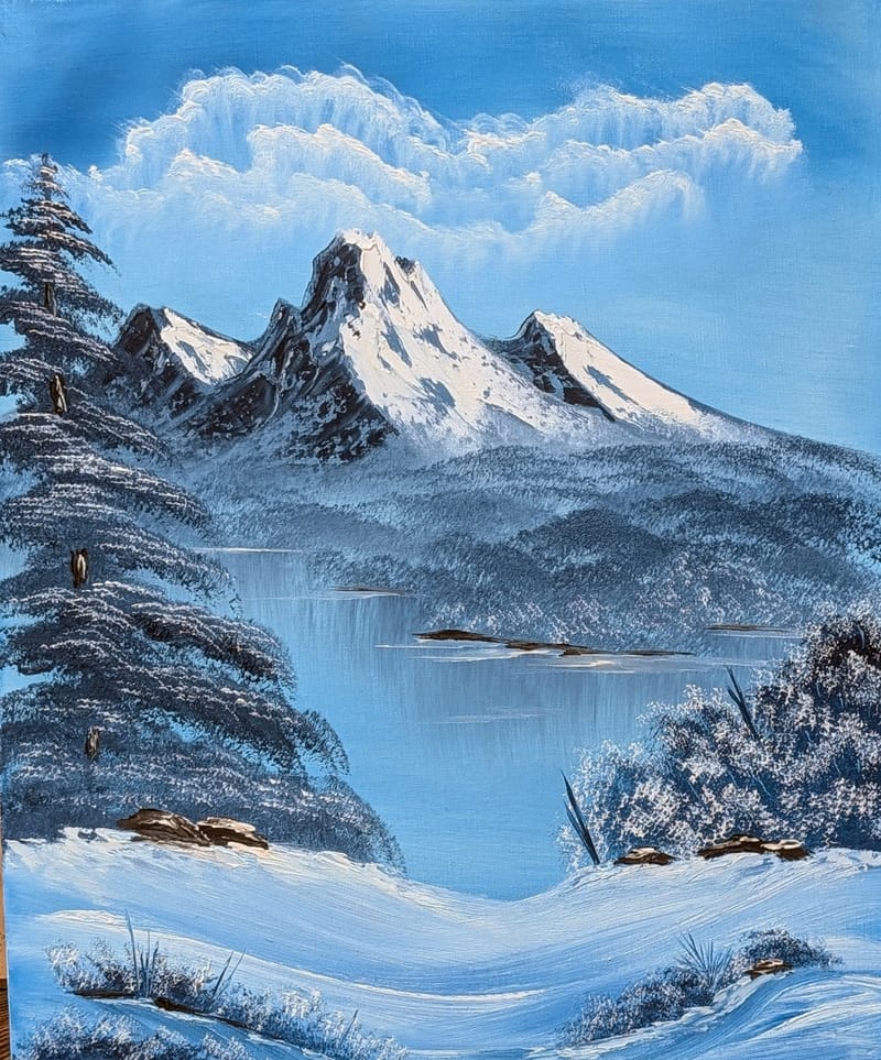 SNOWY MOUNTAIN AND STREAM