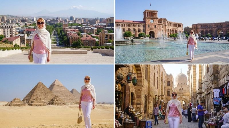 Tourists enjoying a guided tour in an ancient Egyptian temple