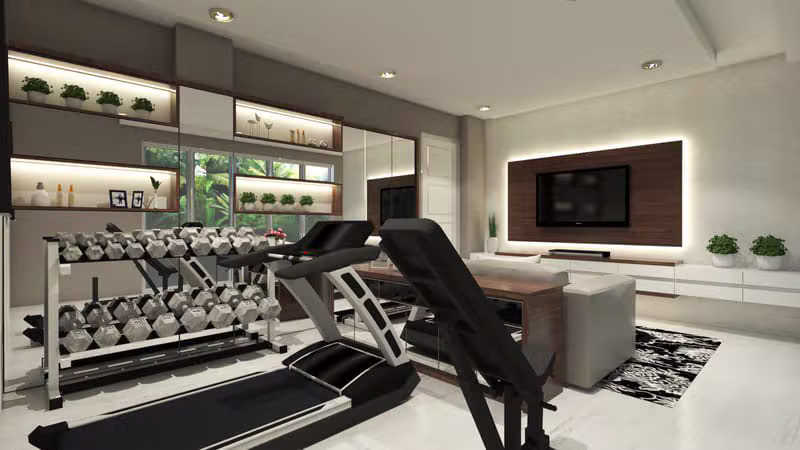 Modern home fitness studio with equipment