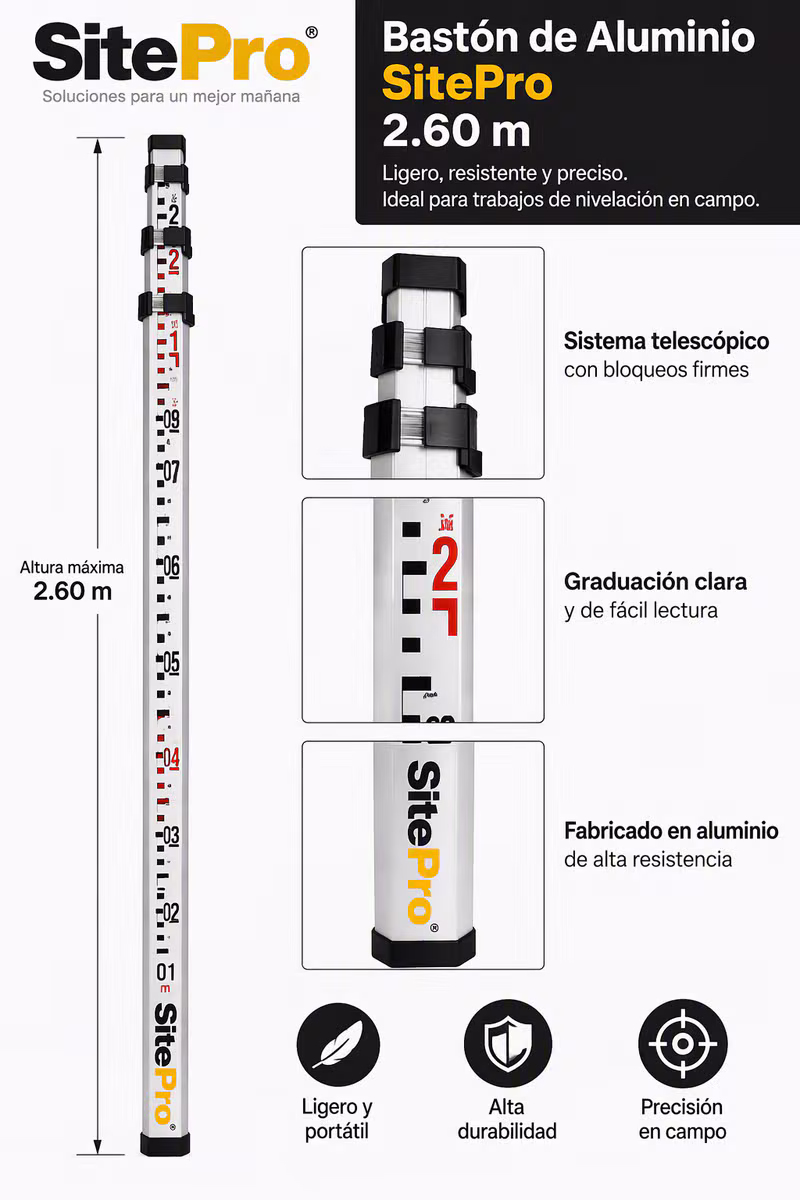 Bastón de Aluminio SitePro 2.60m