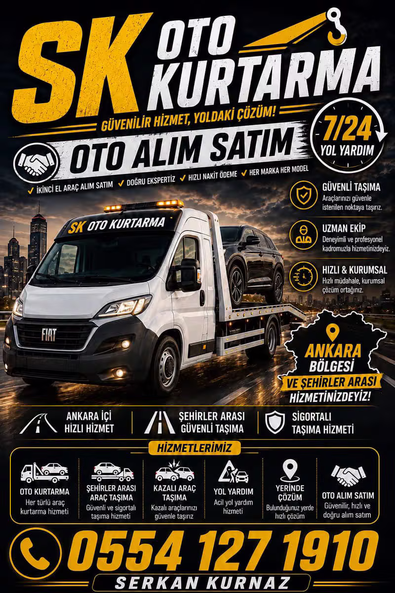 SK Oto Kurtarma 7/24 Yol Yardım Afişi