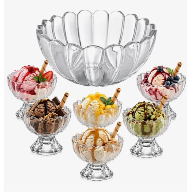 Conjunto Para Sobremesa 7 Peças 1,1L - 125ml Vidro Geneva Cristal Elegante MimoHomy