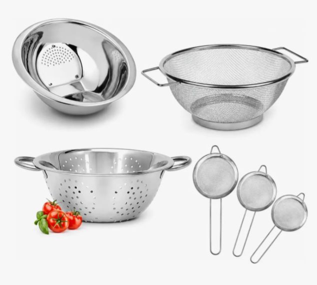 Kit 4 Peças Inox Escorredor Massa, Arroz, Telado, 3 Peneiras