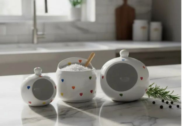 Kit Saleiro E Porta Cebola Porta Alho Coração Cozinha Branco -coração