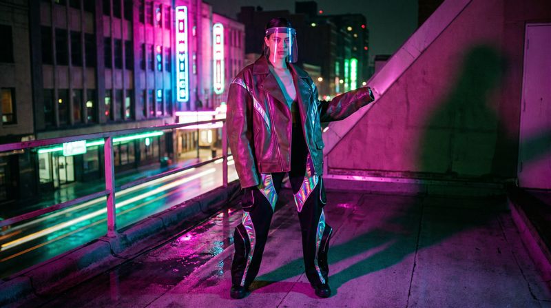 High fashion photography with neon lighting