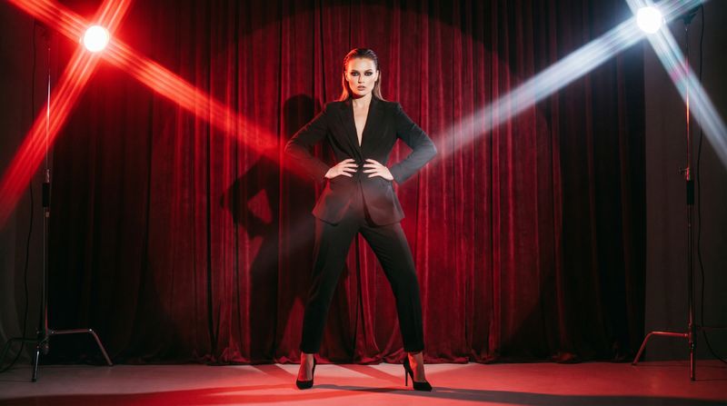Fashion model posing during an editorial studio photoshoot