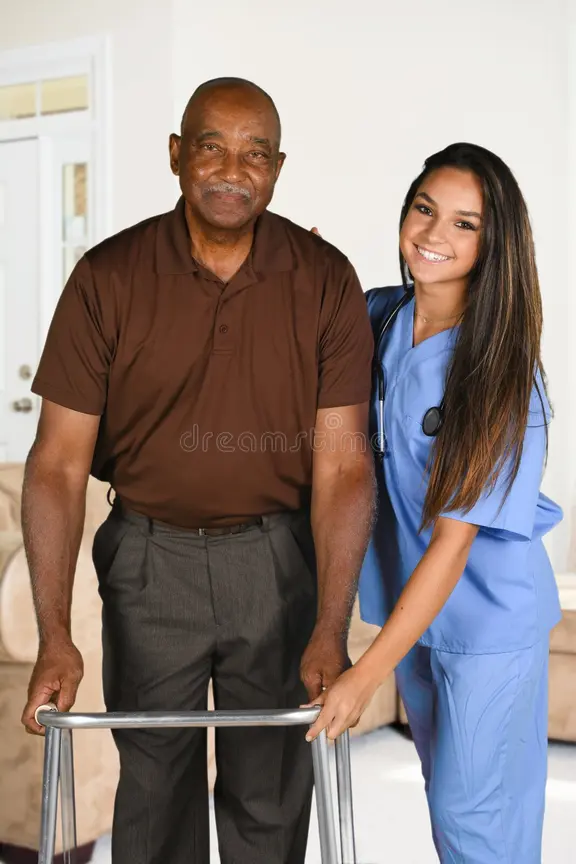 Compassionate home healthcare professional smiling warmly