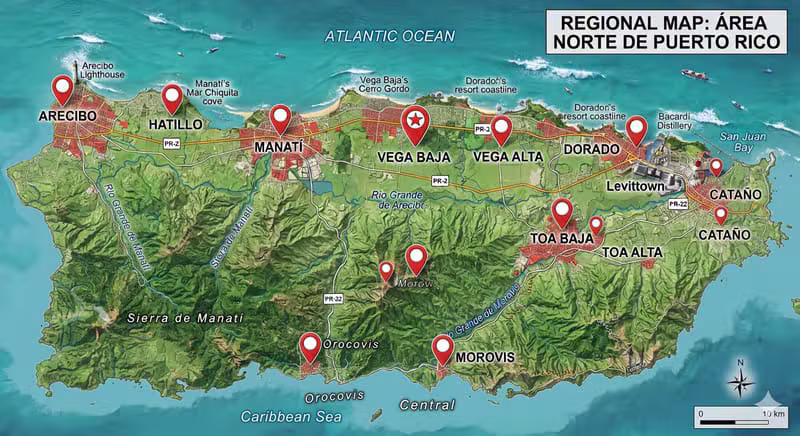 Mapa de Puerto Rico, área norte