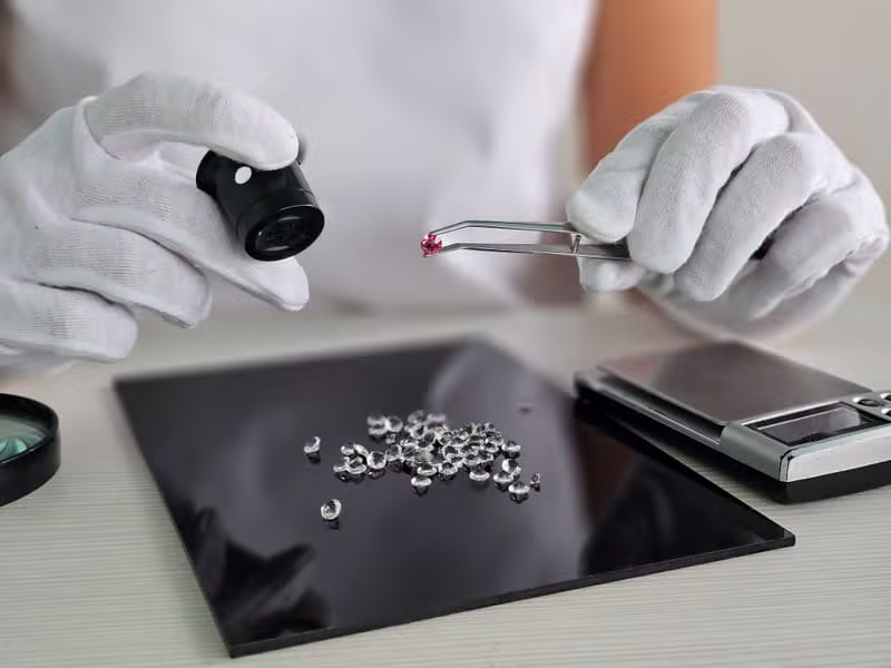 Professional gemologist inspecting a diamond