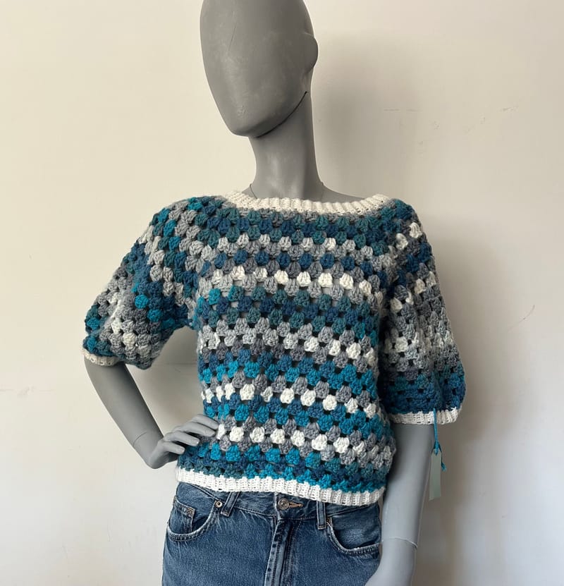 Blauw/wit granny top