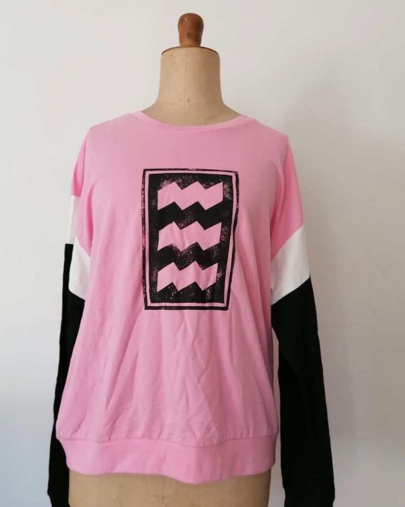 Longsleeve vibe hand stamped zwart/wit/rose