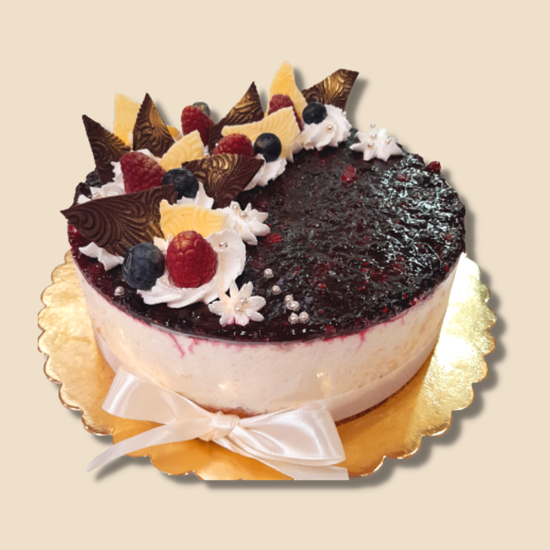 8 szeletes – Erdei gyümölcsös túrótorta – 16 cm Ø