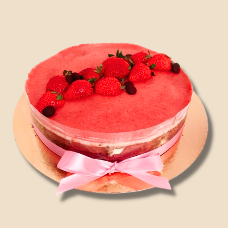 8 szeletes – Liszt és cukor hozzáadása nélkül készült epres-vaníliás-csokoládés torta – 16 cm Ø