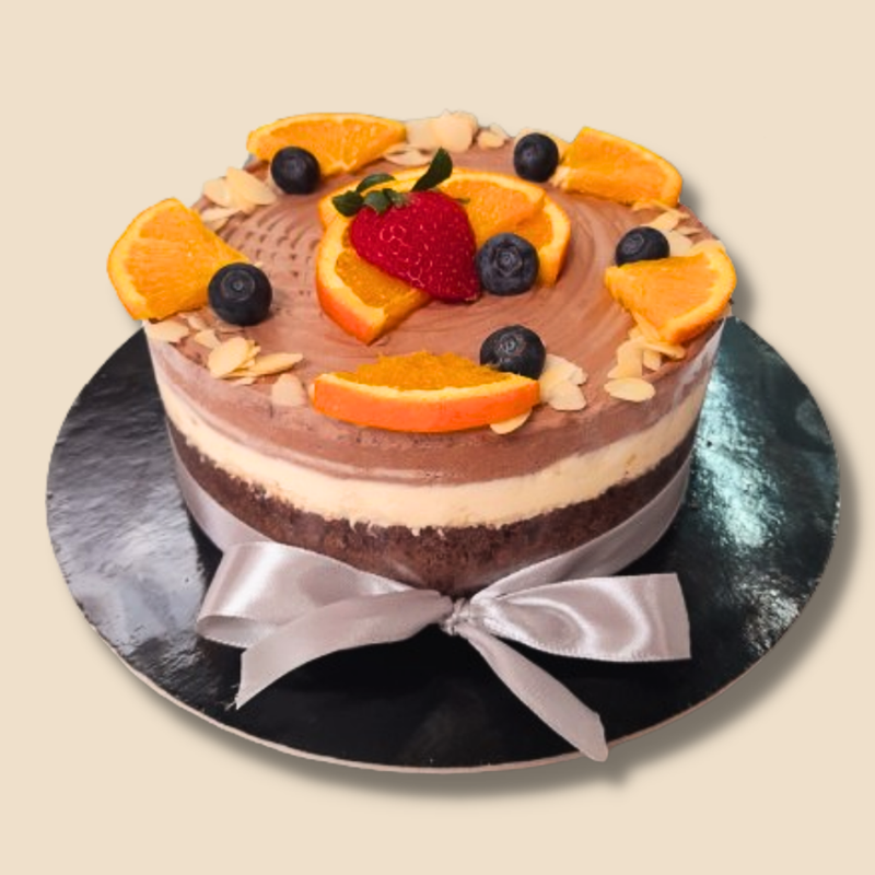 8 szeletes – Liszt, cukor és tej hozzáadása nélkül készült narancsos-csokoládés torta – 16 cm Ø