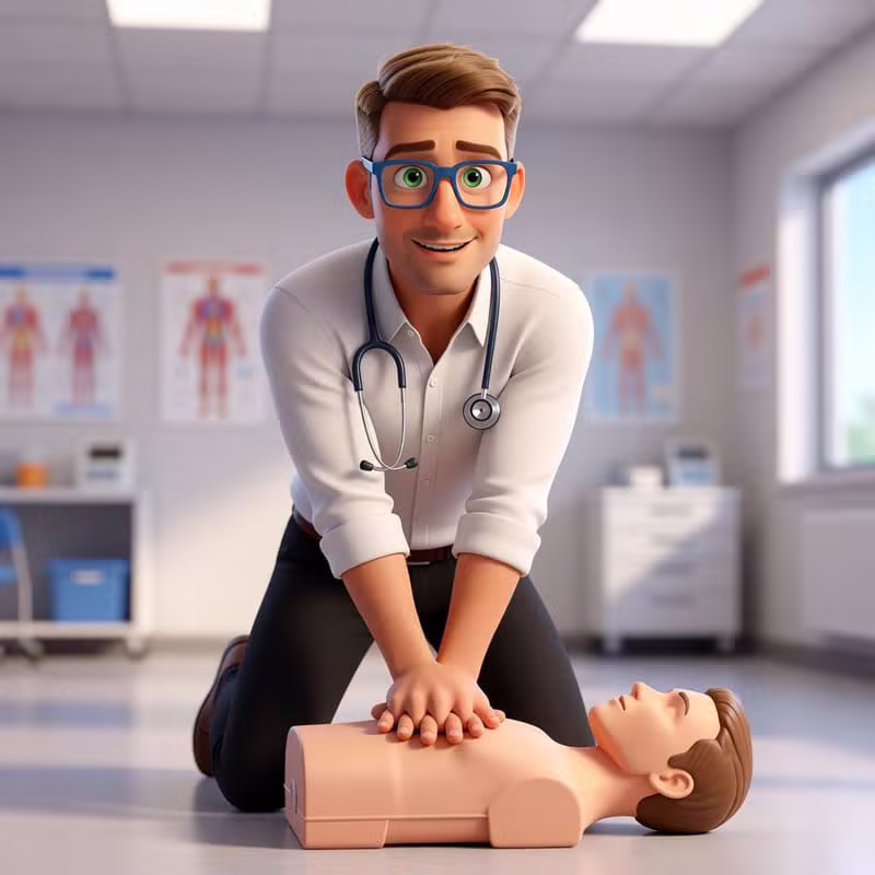 מדריך עזרה ראשונה מעביר שיעור עם דפיברילטור
