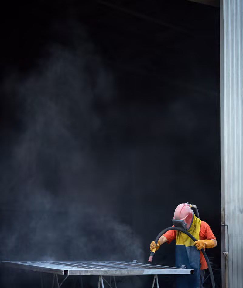 Professionnel réalisant un décapage par aérogommage