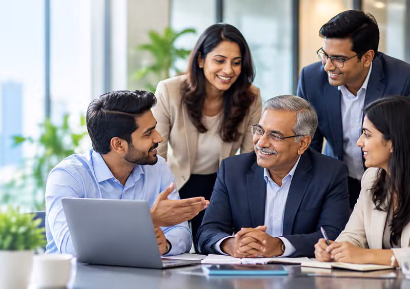 Professional meeting in a modern Indian corporate office