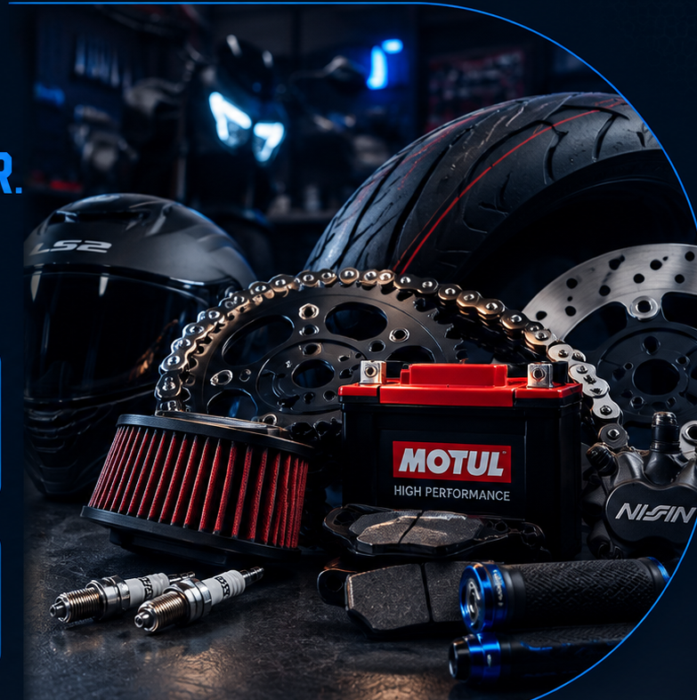 Taller de motos limpio y moderno con herramientas de alta calidad