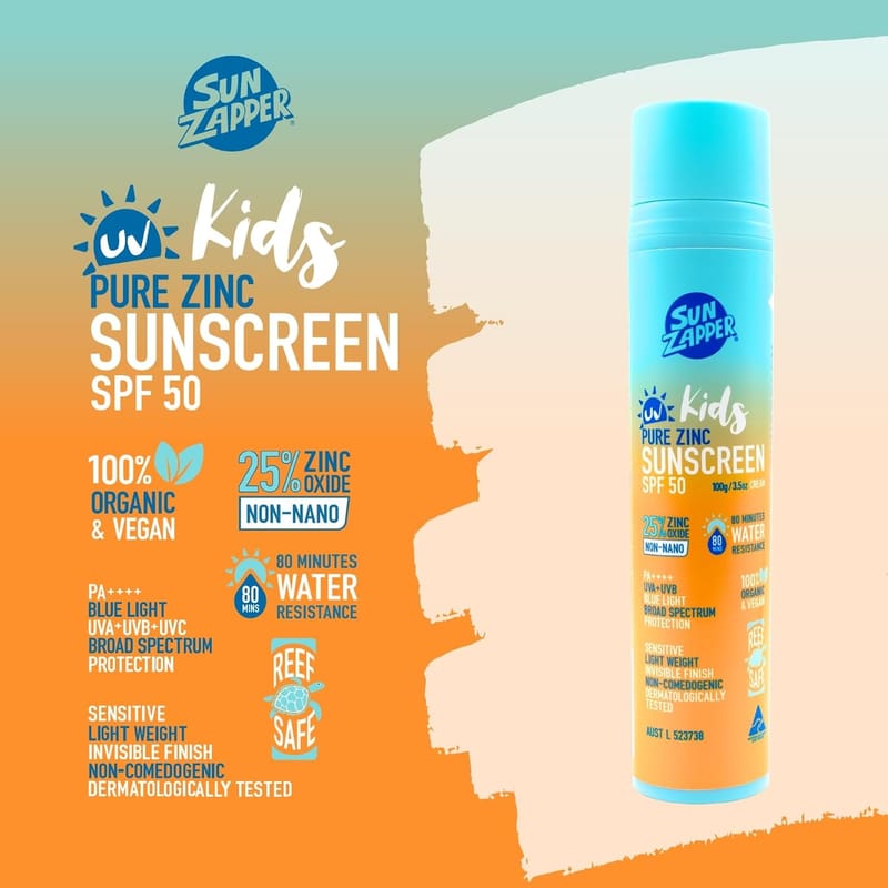 Pure Zinc Kids Mineral Sunscreen SPF 50 Natural Kids Sun Cream, No Chemicals & Made in Australia
