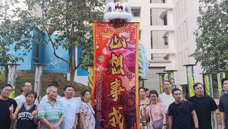 Close-up of a red lion dance head