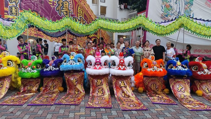 Red lion dance blessing tray on the street