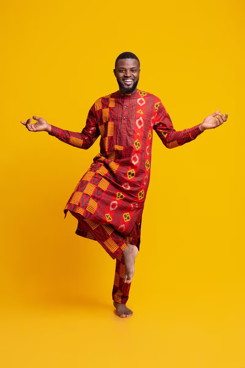 African male model wearing modern longline native wear