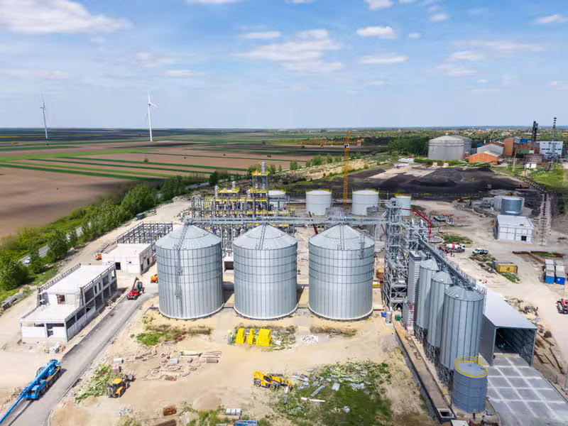 Aerial view of farmland, livestock and modern agricultural production facilities