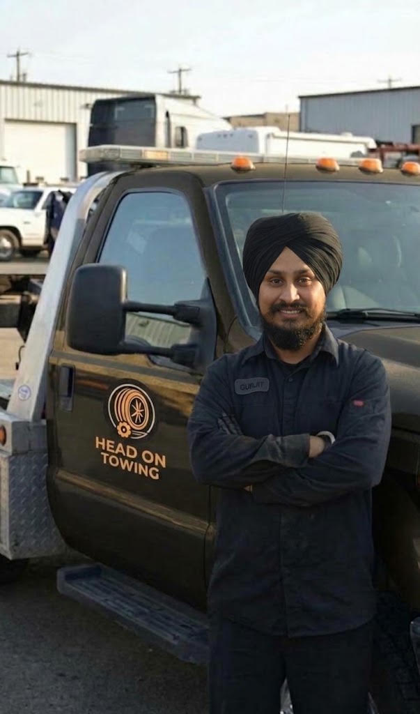 HeadOn Towing operator standing by the truck in Kamloops, BC