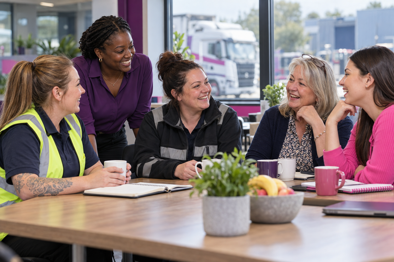 Female logistics manager and truck driver smiling