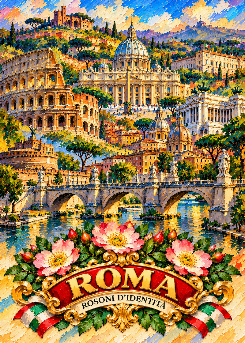 Roma con il suo fiore "ROSA CANINA" porta a spasso tutti i turisti del mondo. Grande Roma, unica al Mondo.