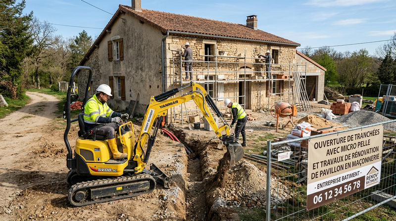 Maçon professionnel sur un chantier de construction