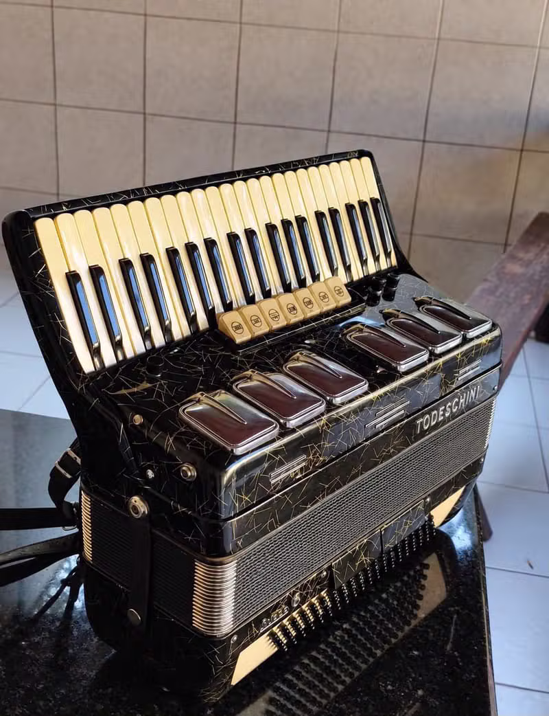 Acordeon Todeschini Preto e Dourado 120 Baixos