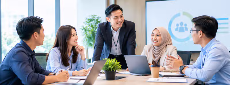 Professionals collaborating in a corporate meeting
