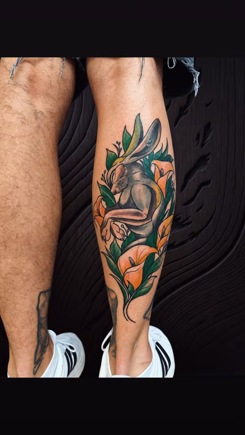 Hase & Blüten Tattoo von PALA INR ART