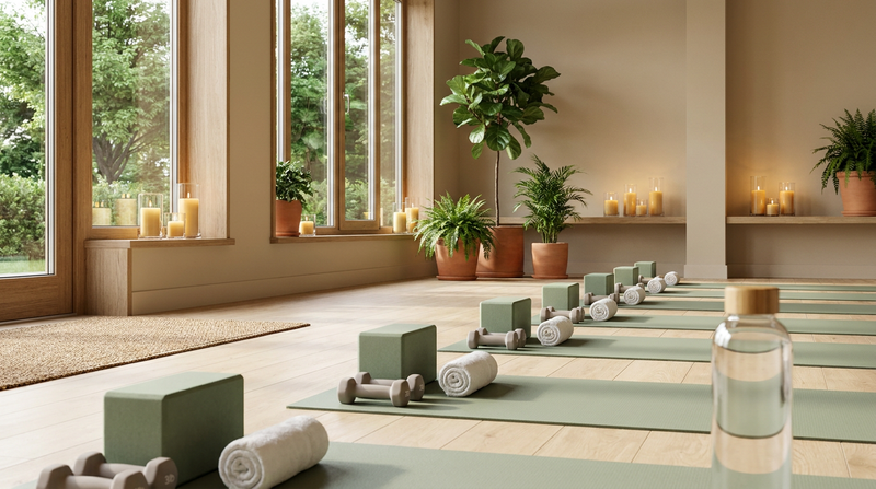Instructor guiding a mindful yoga practice in a bright studio