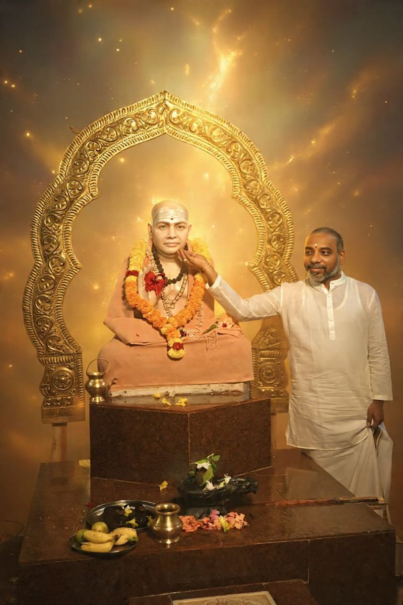 Guruji seated in peaceful meditation at the GURURAYA ashram