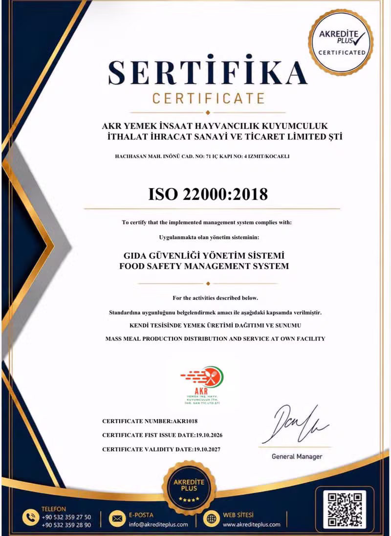 ISO 22000:2018 — Gıda Güvenliği Yönetim Sistemi sertifikası