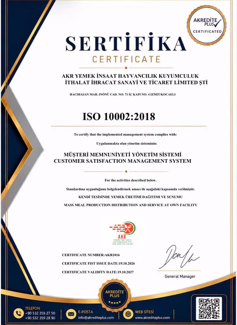 ISO 10002:2018 — Müşteri Memnuniyeti Yönetim Sistemi sertifikası