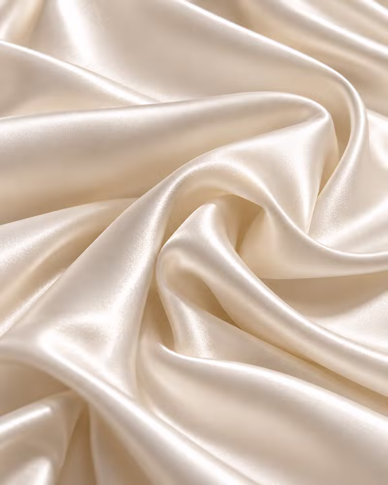 Ivory silk charmeuse fabric draped in soft lustrous folds