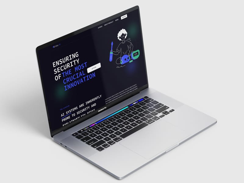 EnSec AI website hero design displayed on a laptop screen