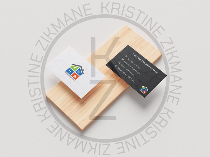 Card Pair on Wood — SantehServiss business card design